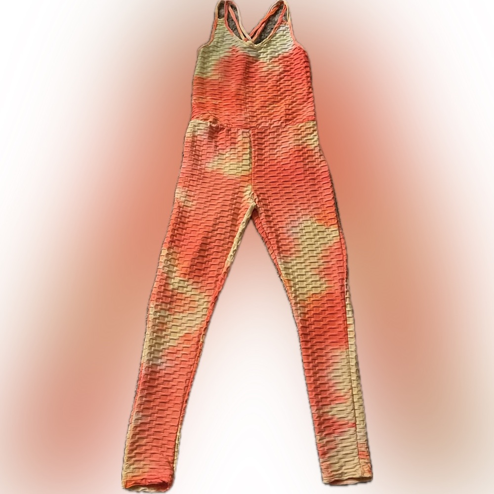 Hot Kiss Orange and Yellow Textured Jumpsuit